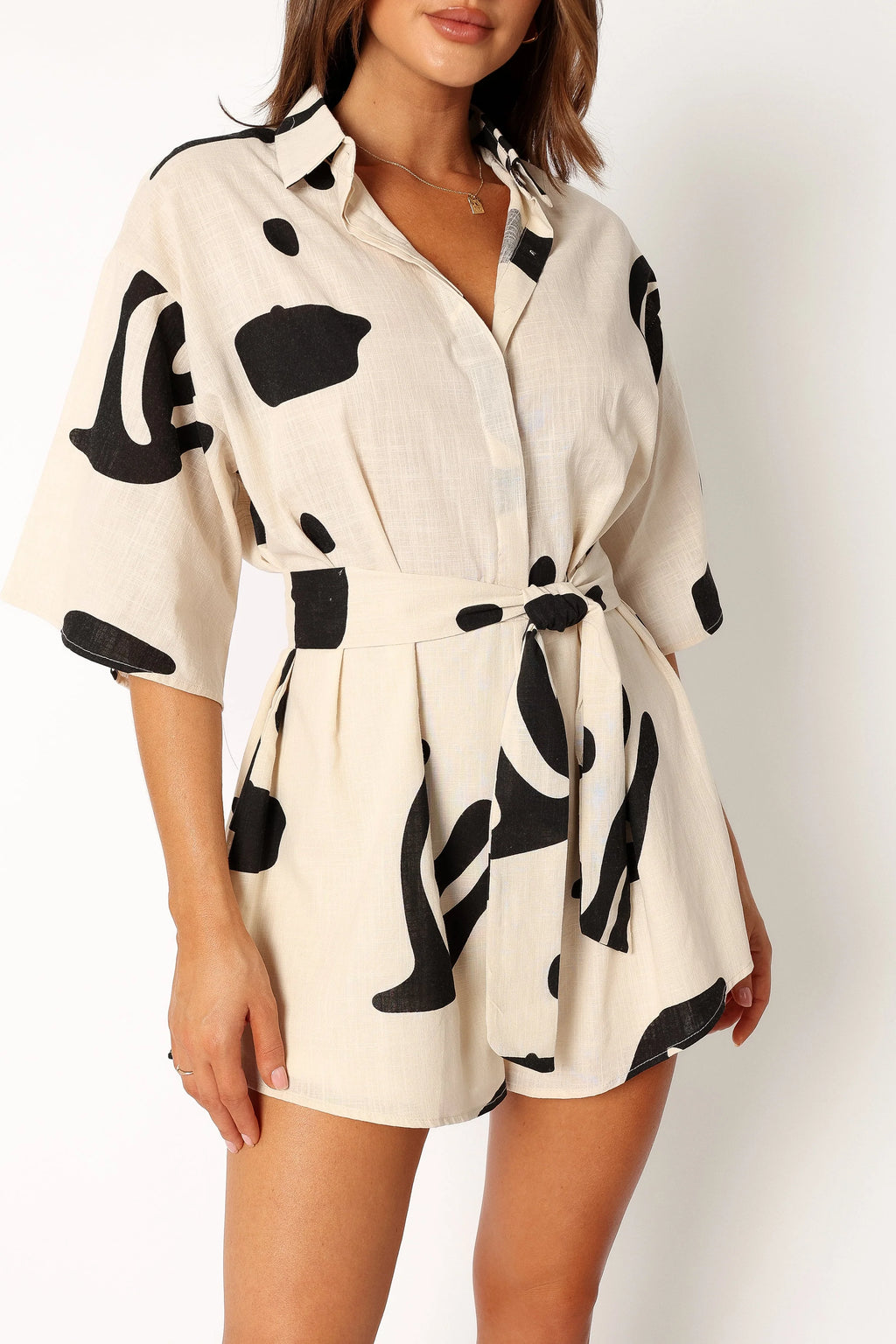 Kellie Romper - Beige Black